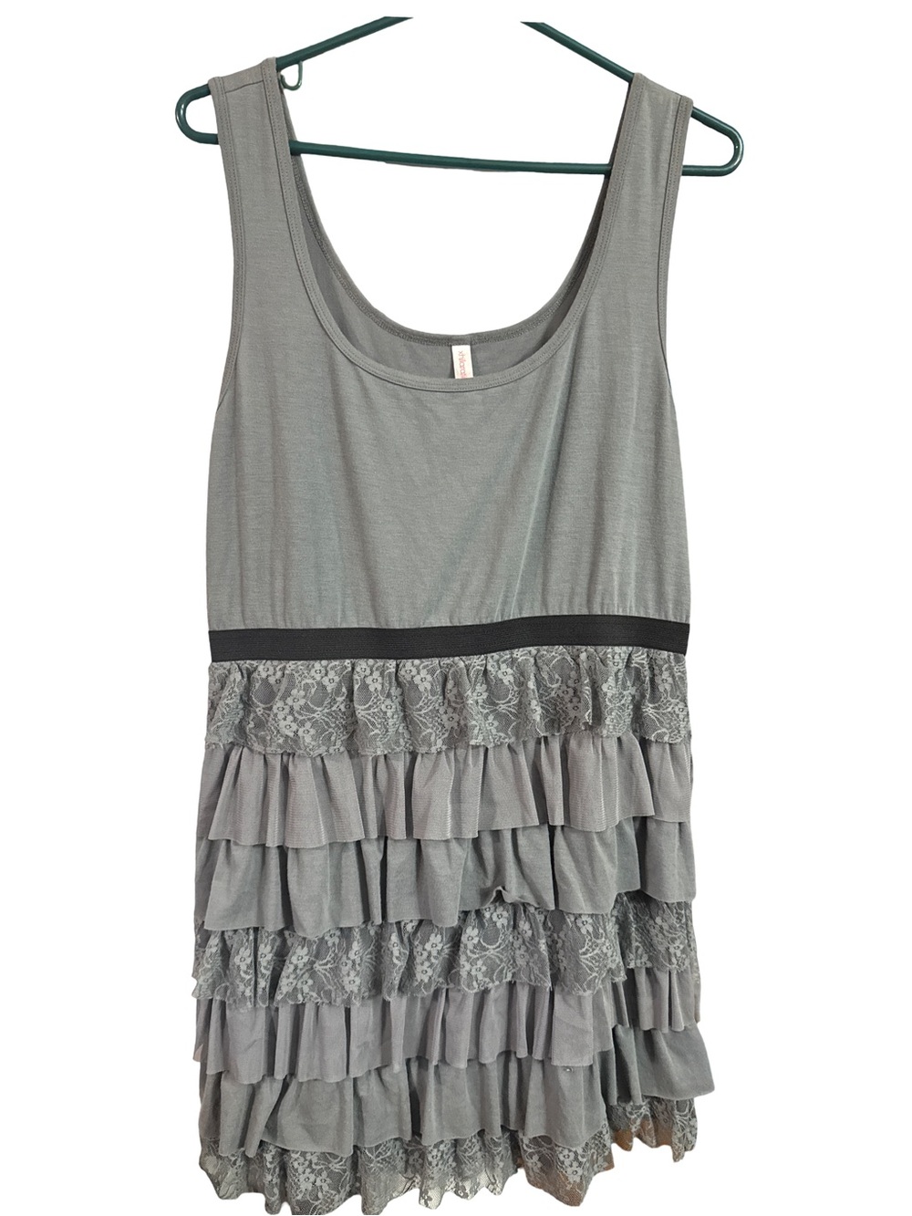 Xhilaration Gray Sleeveless Dress with Lace and Tiered Ruffles